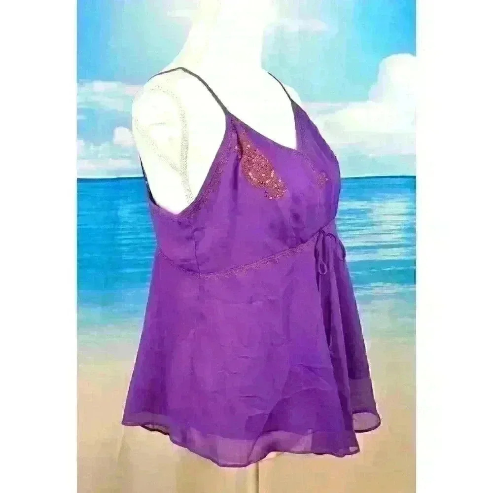 MIXIT Womans PURPLE Lined Camisole Top Side Zip LIGHTWEIGHT Shirt size Lg - Picture 2 of 5